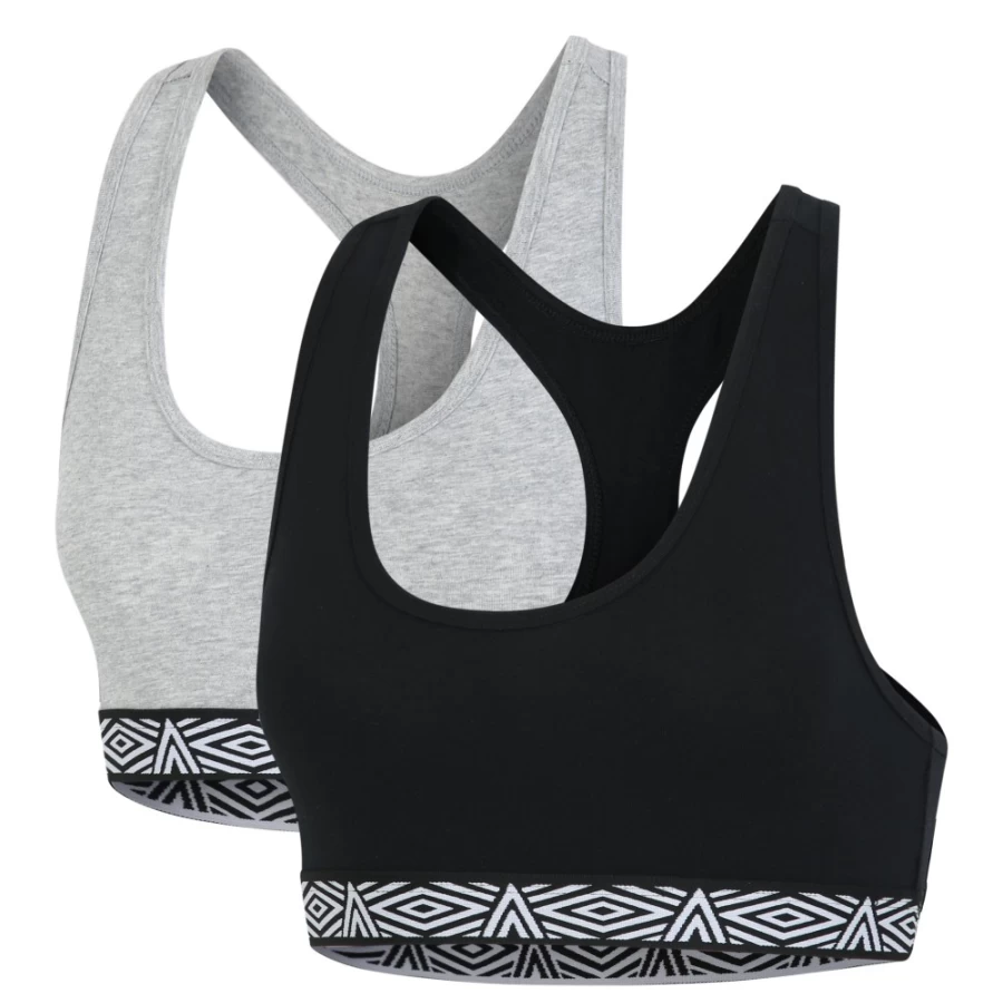 Umbro Women's Core Bra Top 2 Pack - Black & Grey Marl Sports Bras