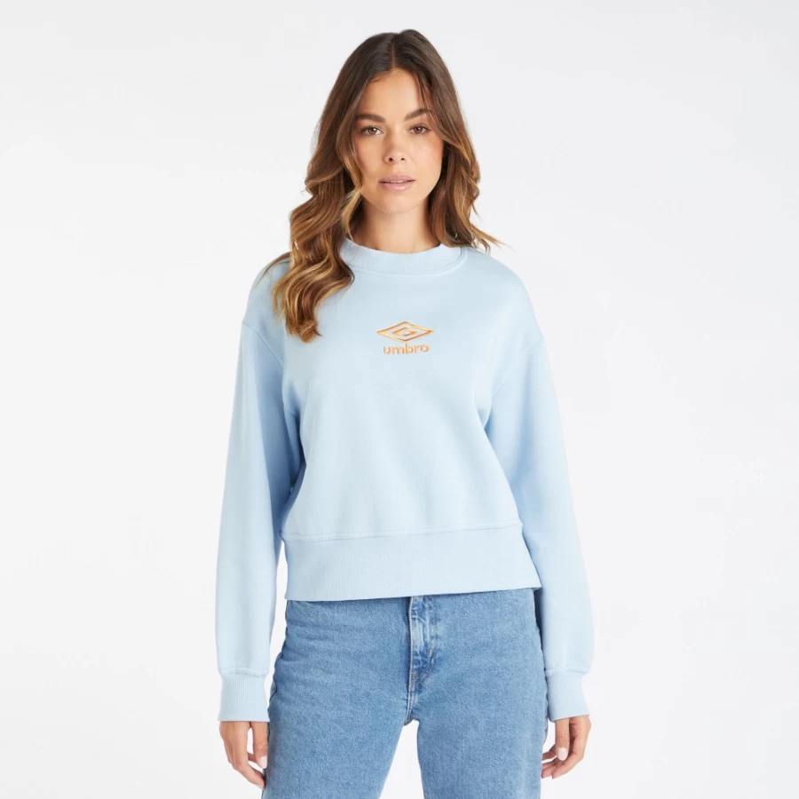 Umbro Women's Core Boxy Sweatshirt - Angel Falls & Blazing Orange Pullover