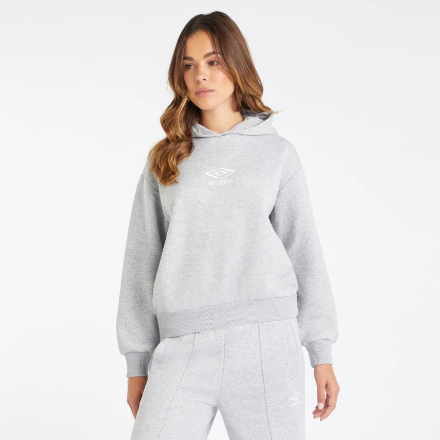 Umbro Women's Core Hoodie - Grey Marl & White Pullover Sweatshirt