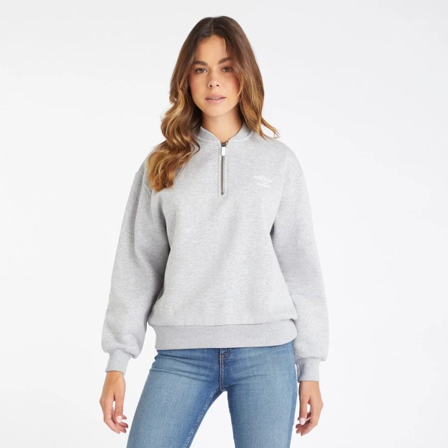 Umbro Women's Grey Marl & White Core Half Zip Sweatshirt