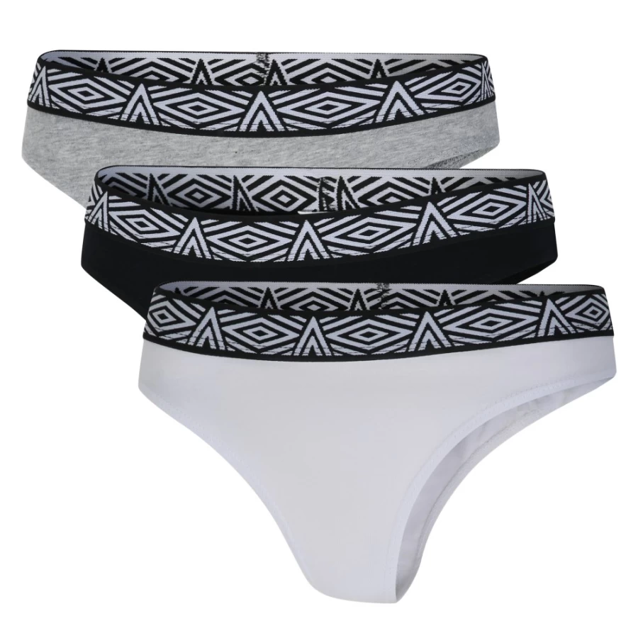 Umbro Women's Core Thongs 3-Pack - Black, Grey & White Cotton Underwear